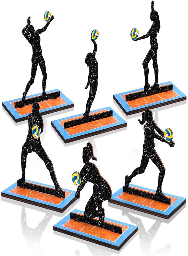 DoubleFill مجموعة دبل فيل المكونة من 6 قطع لتزيين طاولة الكرة الطائرة، تتضمن لافتات خشبية على شكل لاعبي كرة طائرة مع قاعدة قابلة للفصل، وديكورات حفلات أعياد الميلاد الرياضية، وهدايا لمحبي الرياضة، ولوازم حفلات النوادي الرياضية. - Image 1